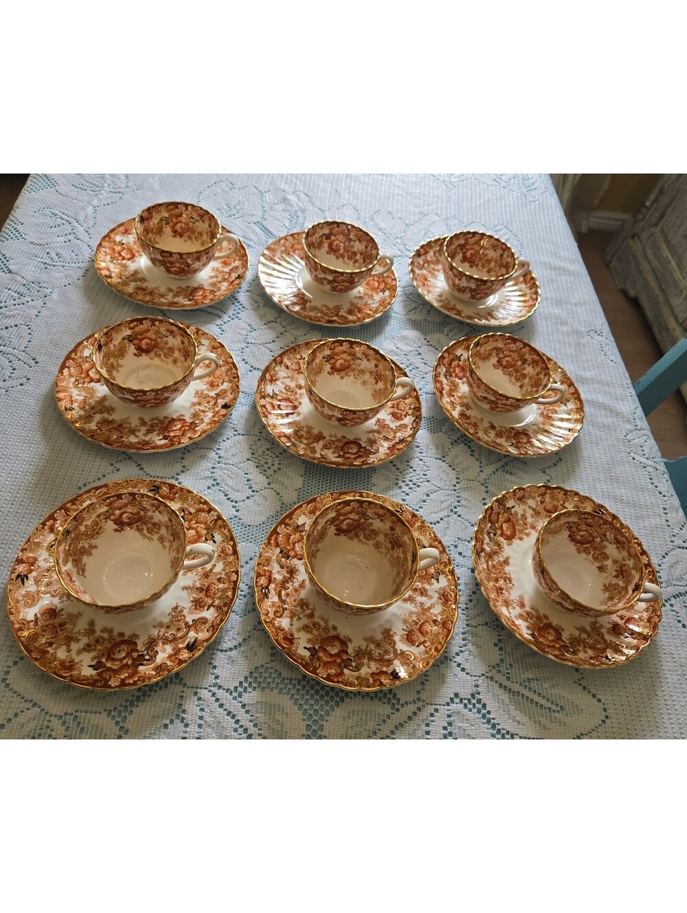 Antique Two sets of 4 Tea Cup And Saucer Fenton Bone China Eng. 1800's